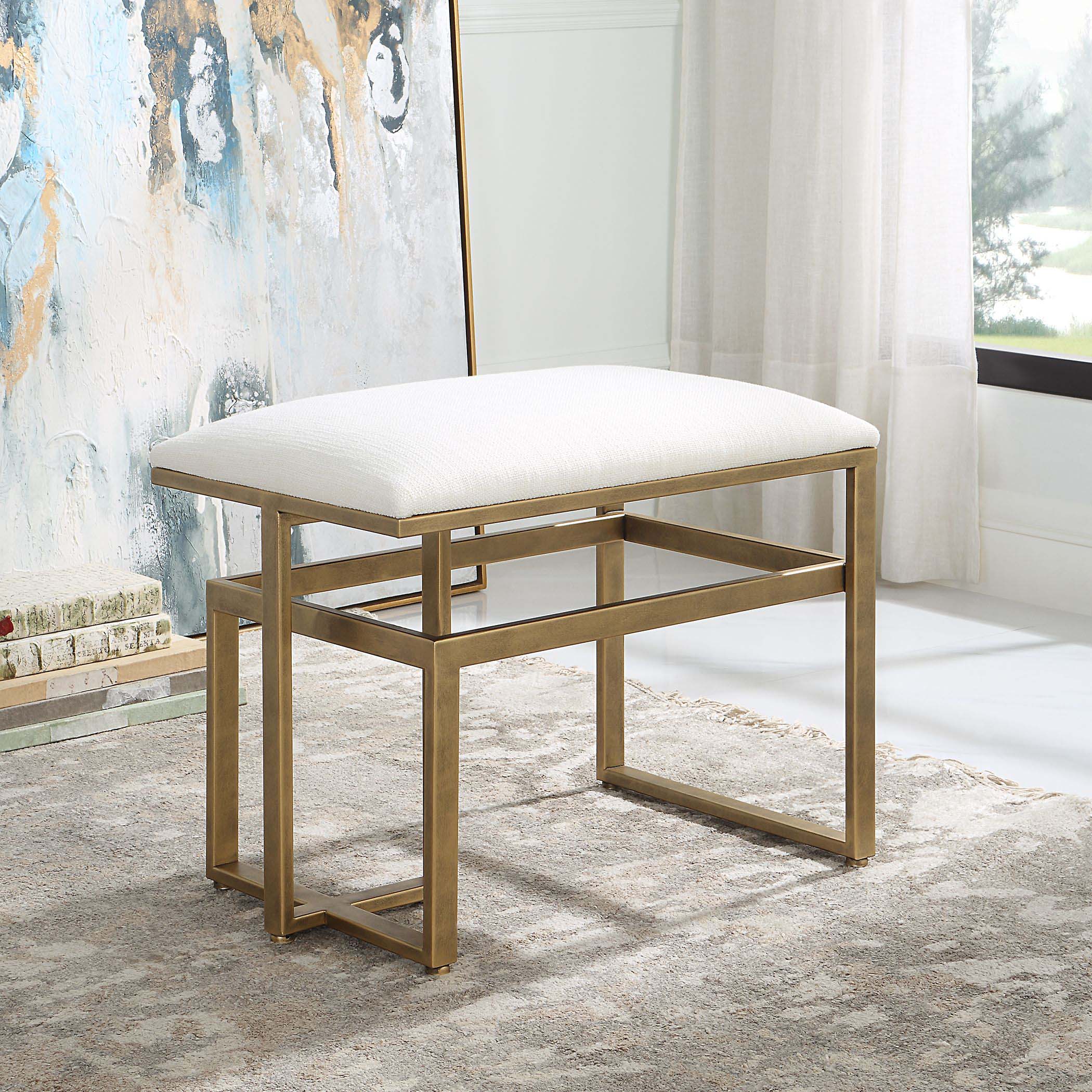 Antique Home Decor Accent Stool Brushed Brass