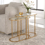 Home Decor Burshed Brass Accent Table - S/2