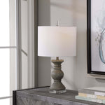 Home Decor Ceramic Table Lamp - Metallic Stone Gray With Silver Highlights