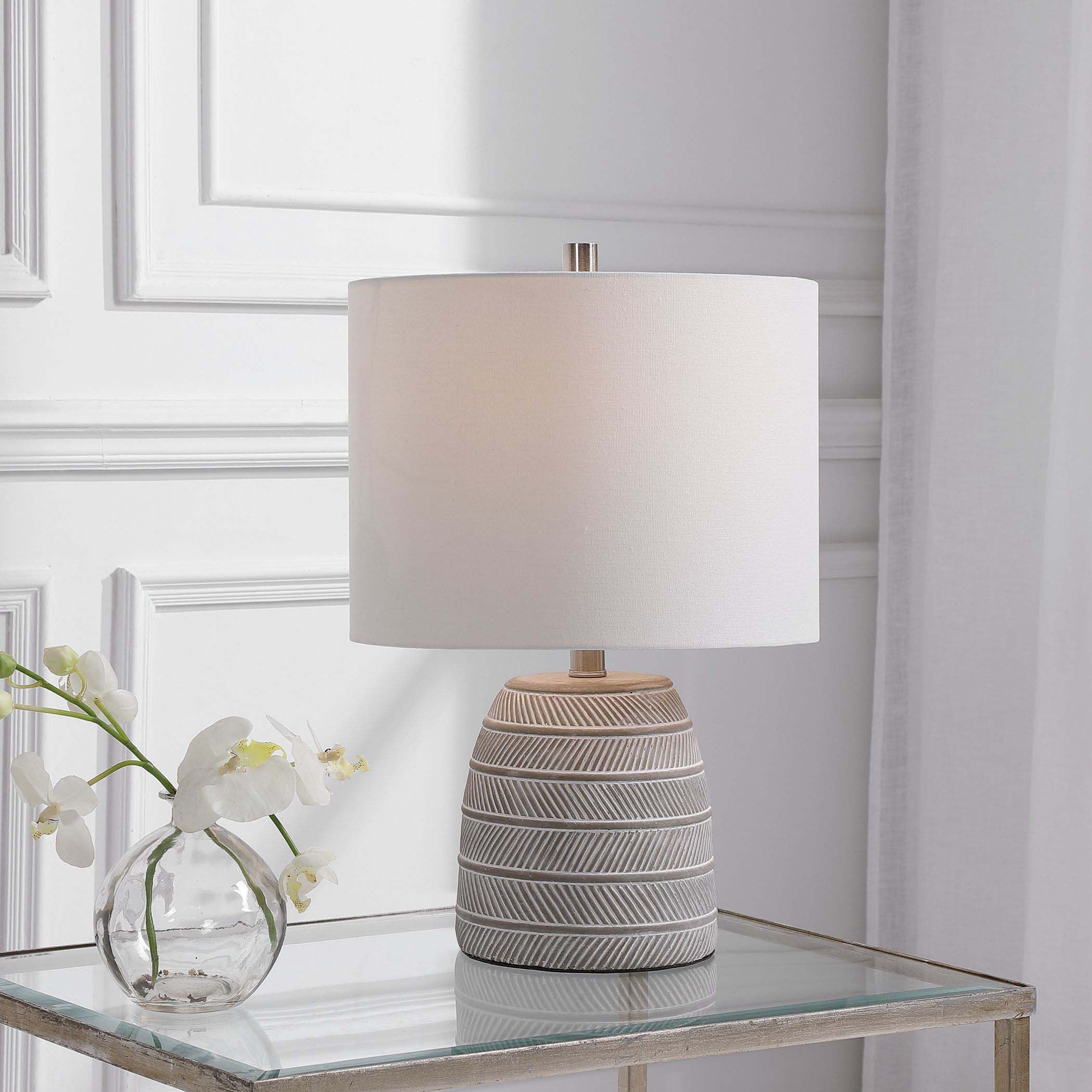 Home Decor Concrete Base Table Lamp - Accented With Brushed Nickel Plated Details