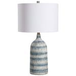 Home Decor Textured Ceramic Table Lamp With A Mixture Of Blue And White Asymmetrical Stripes