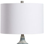 Home Decor Textured Ceramic Table Lamp With A Mixture Of Blue And White Asymmetrical Stripes