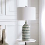 Home Decor Textured Ceramic Table Lamp With A Mixture Of Blue And White Asymmetrical Stripes