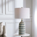 Home Decor Textured Ceramic Table Lamp With A Mixture Of Blue And White Asymmetrical Stripes