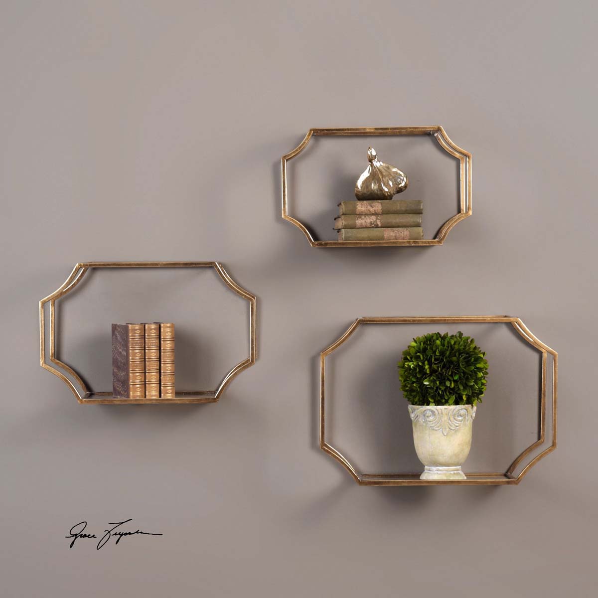 Uttermost Lindee Gold Wall Shelves S/3