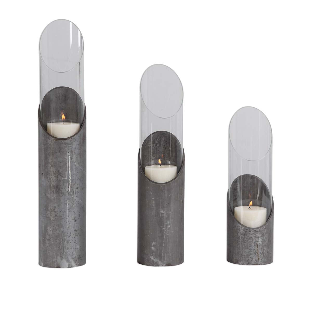 Uttermost Karter Iron & Glass Candleholders Set/3