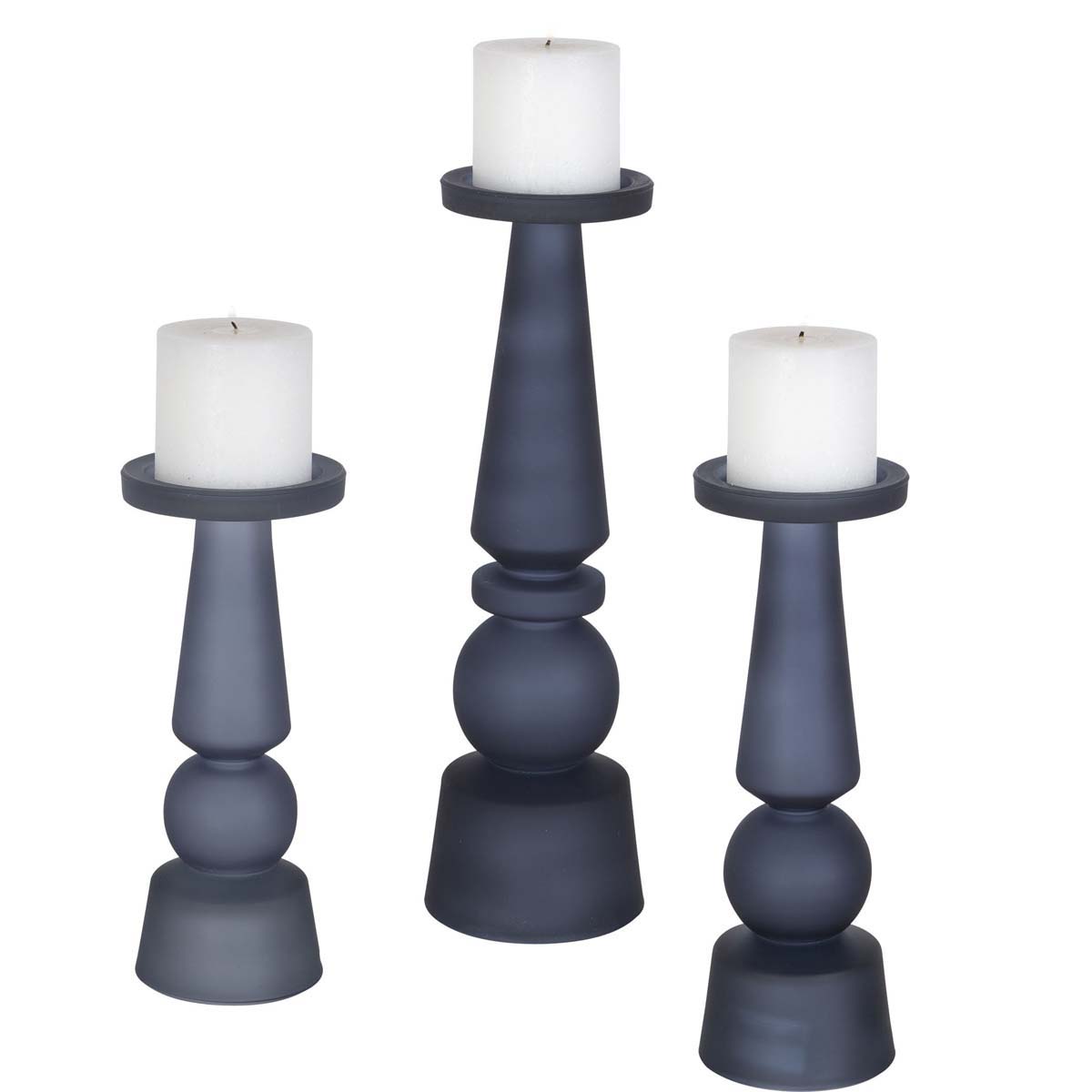 Uttermost Cassiopeia Blue Glass Candleholders, S/3