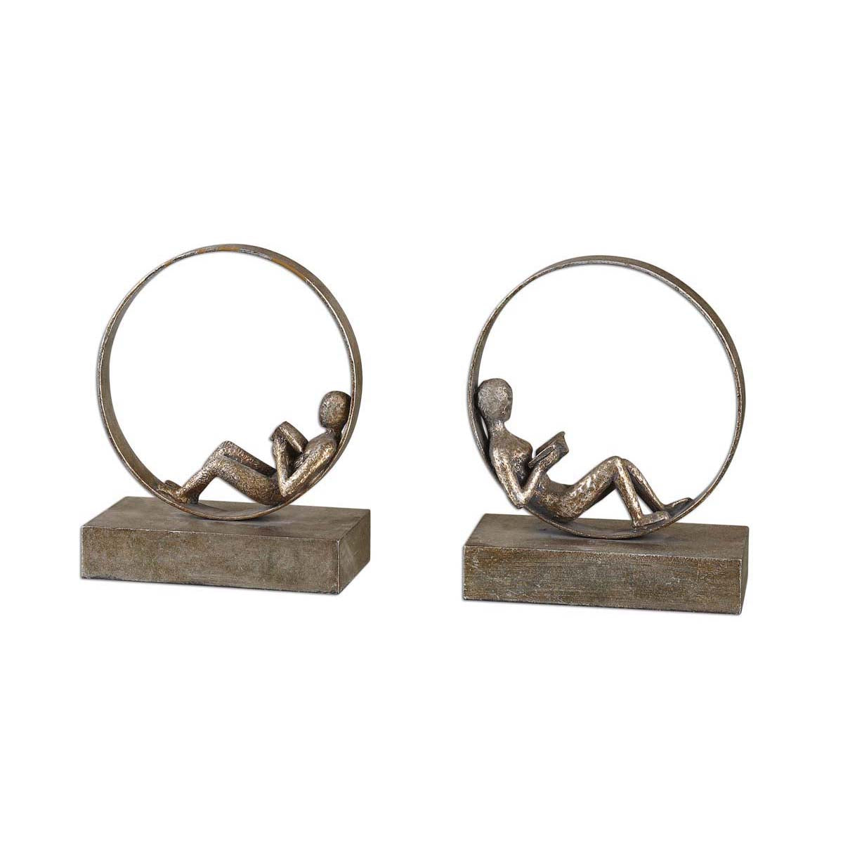 Uttermost Lounging Reader Antique Bookends Set/2