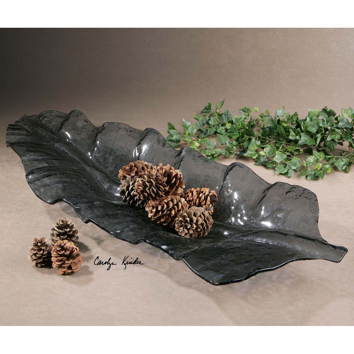 Uttermost Smoked Leaf Glass Tray