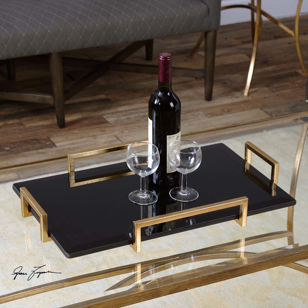 Uttermost Ettore Black Glass Tray