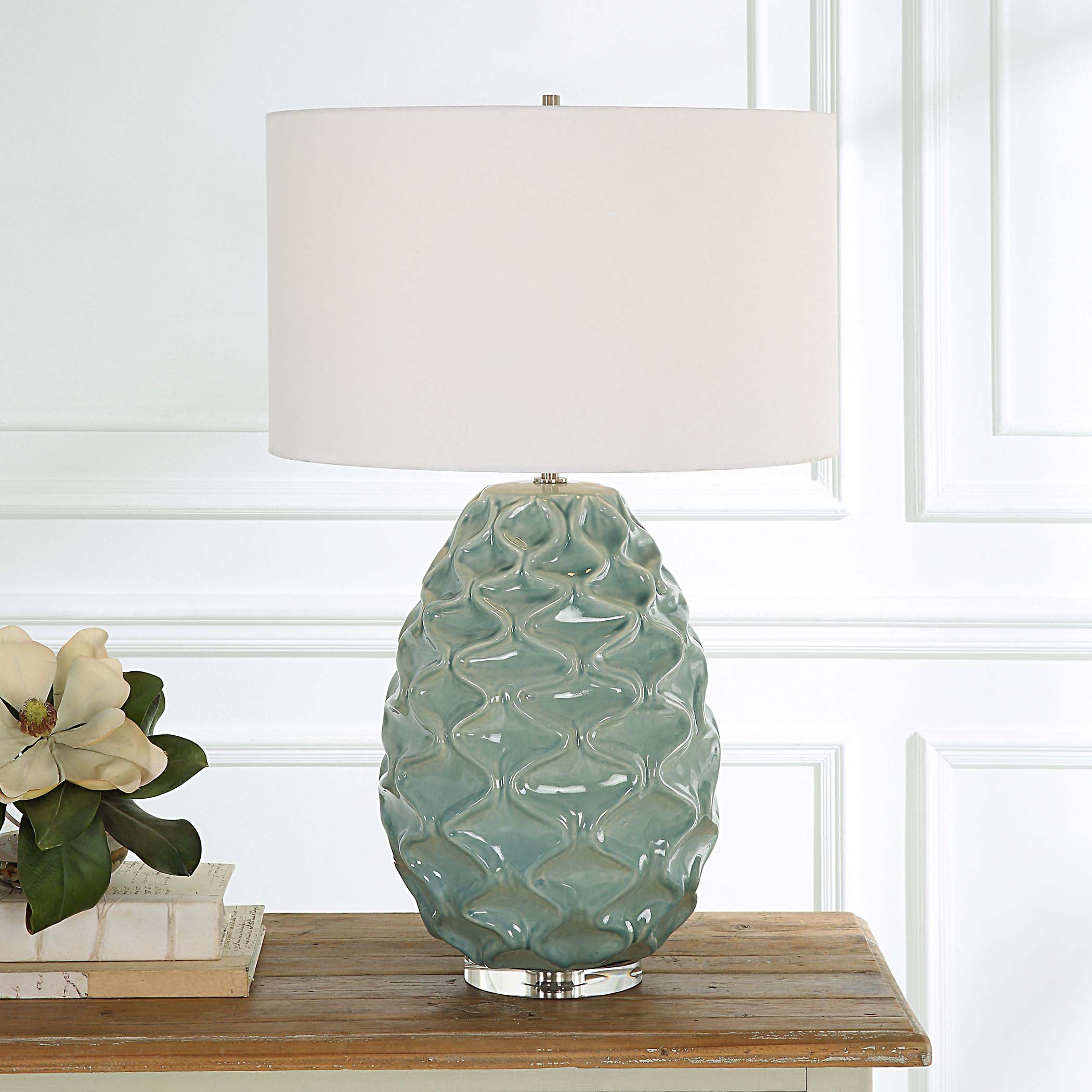 Uttermost Laced Up Sea Foam Glass Table Lamp