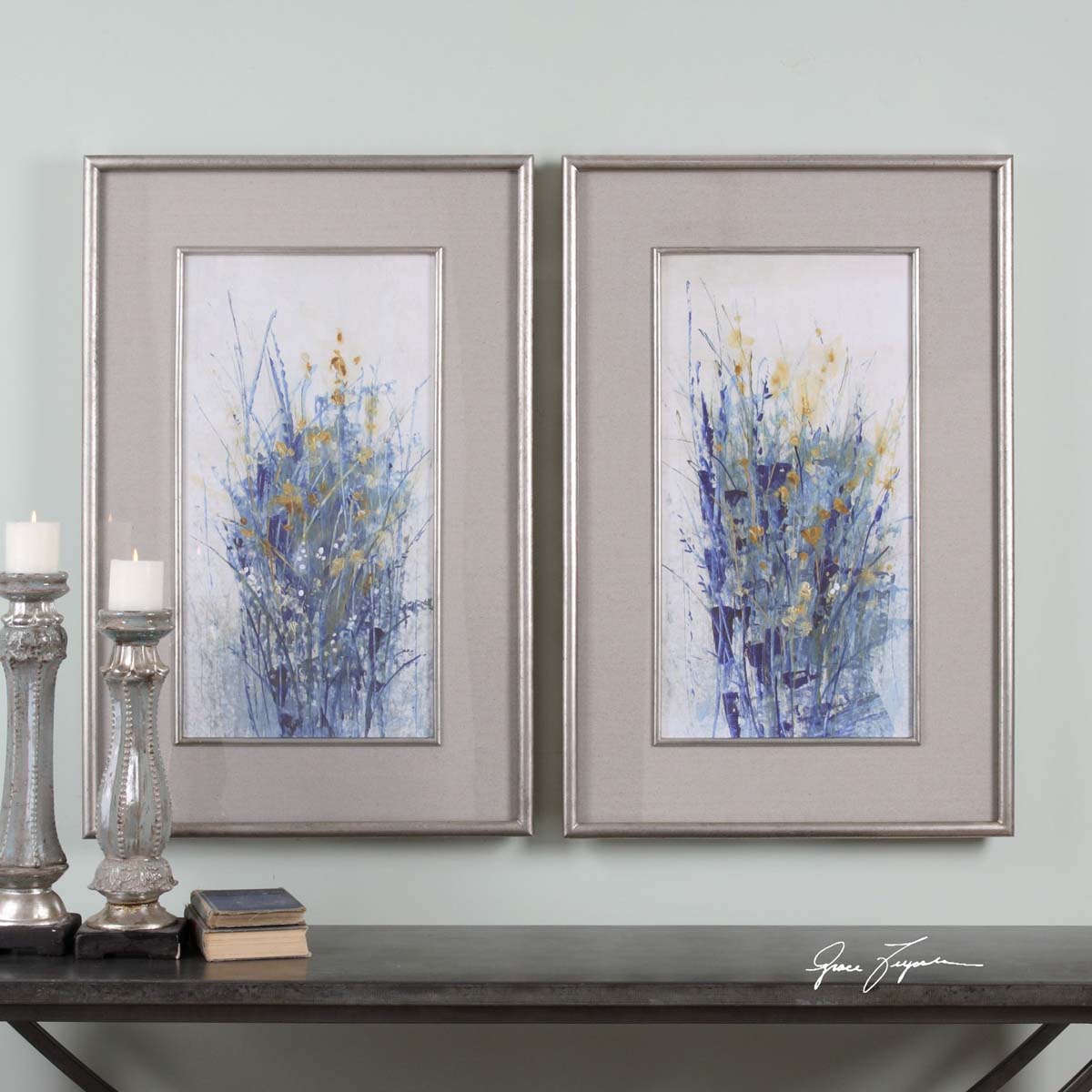 Uttermost Indigo Florals Framed Art S/2