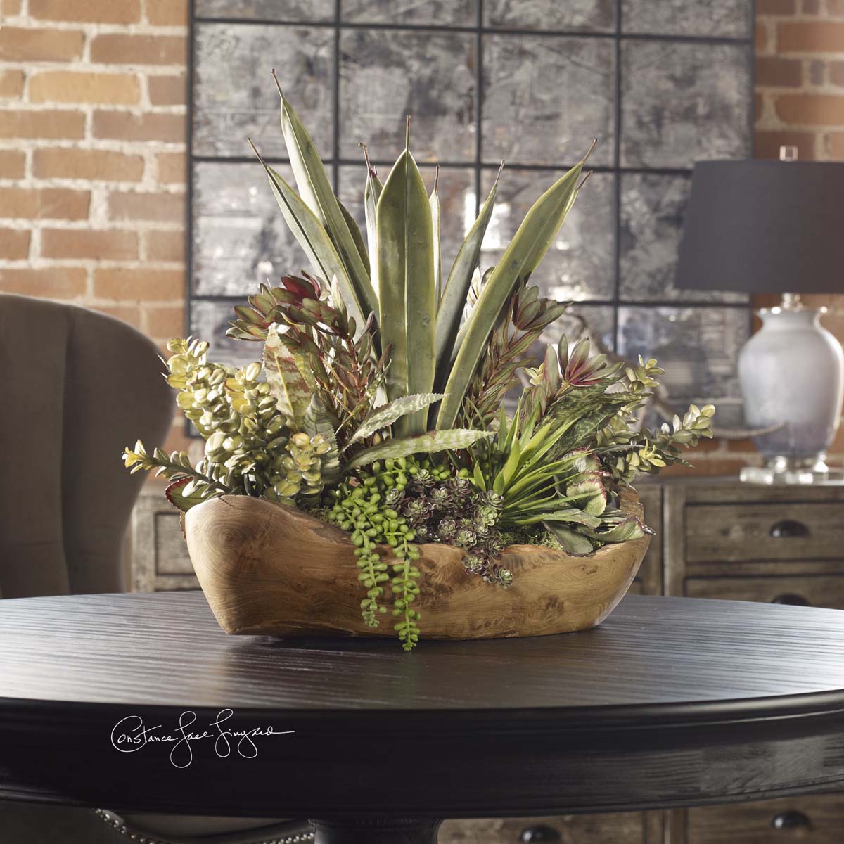 Uttermost Salar Succulents In Teak Bowl