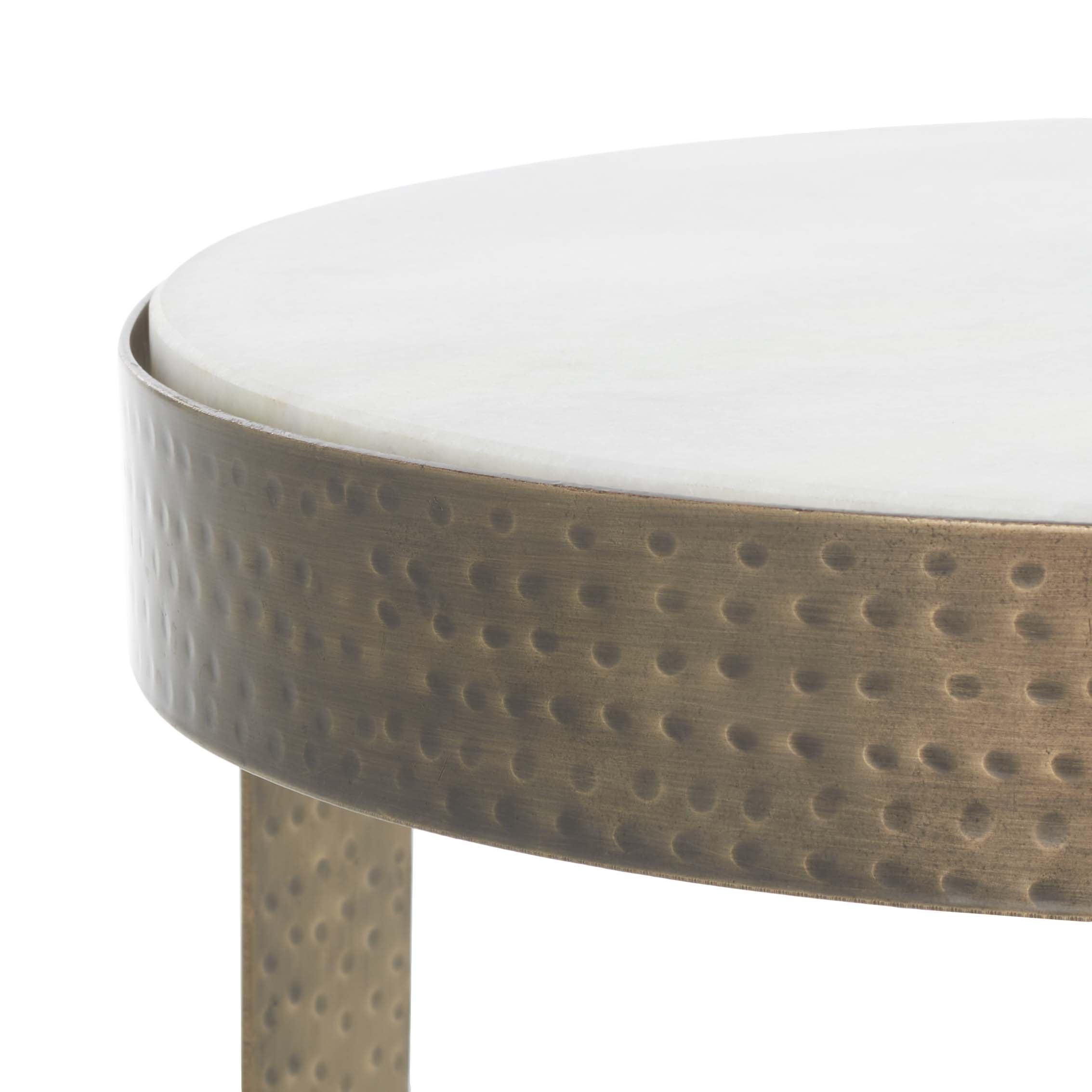 Safavieh Triss Round Accent Table, White Marble / Antique Brass