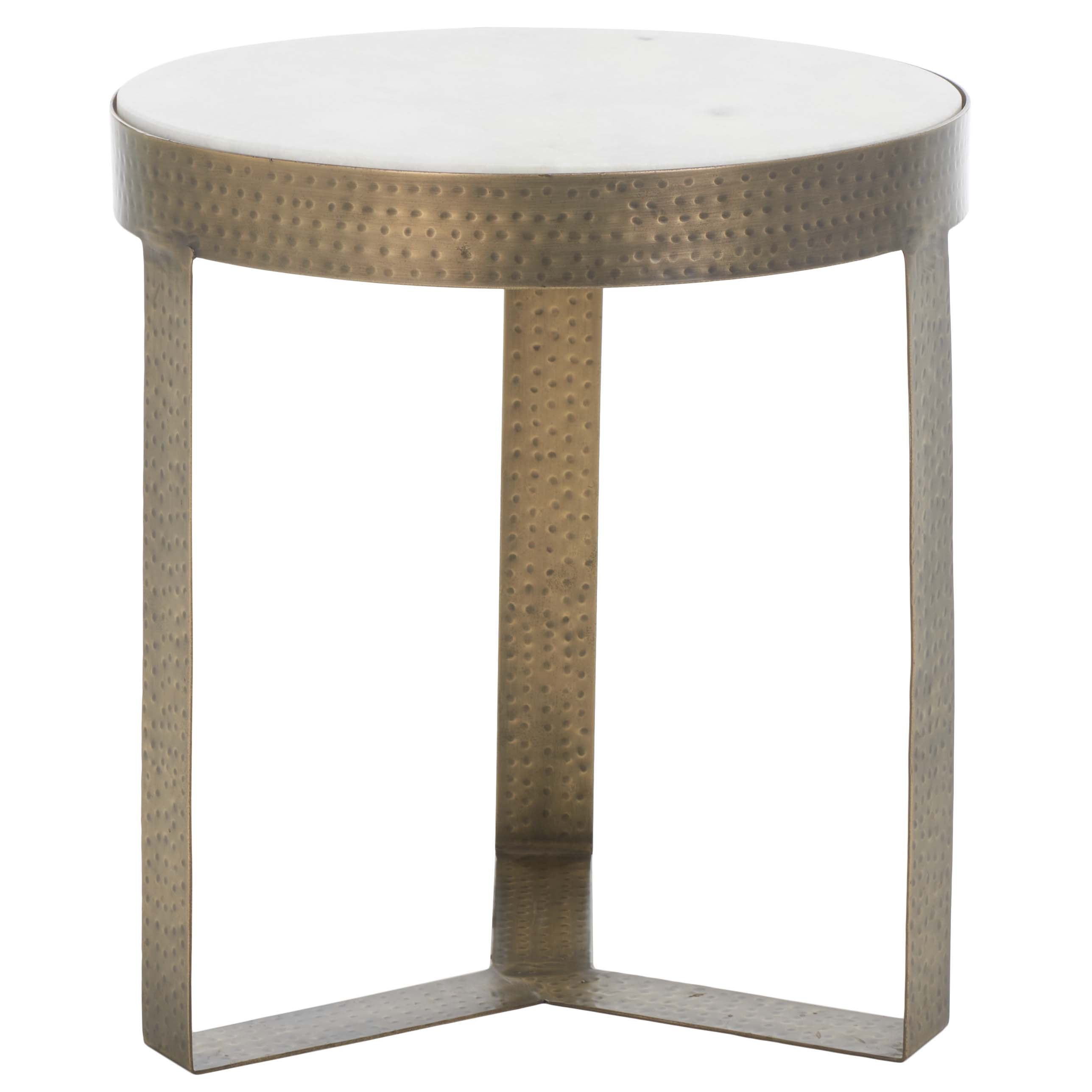 Safavieh Triss Round Accent Table, White Marble / Antique Brass