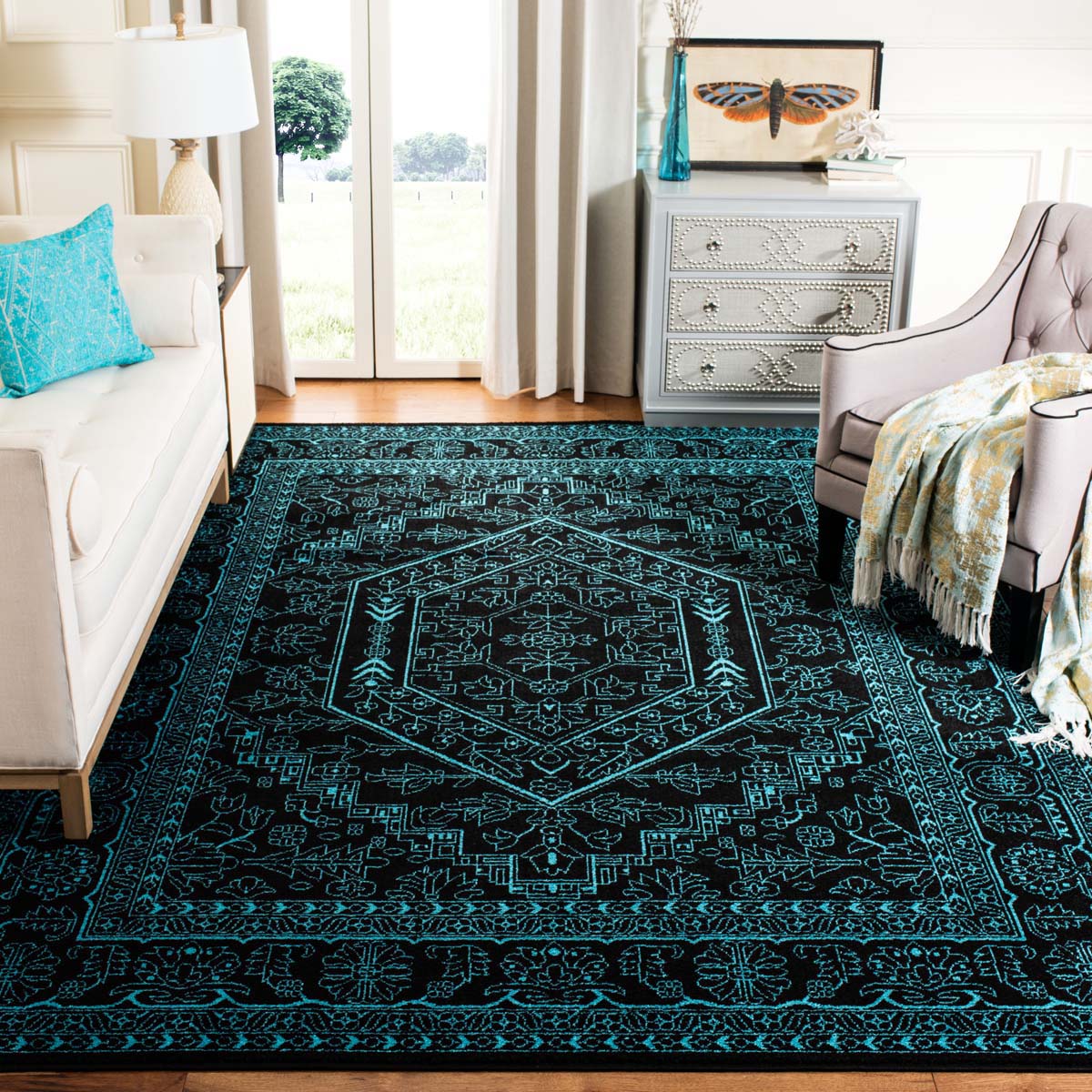 Safavieh Adirondack 108 Rug, Black, ADR108 - Black / Teal