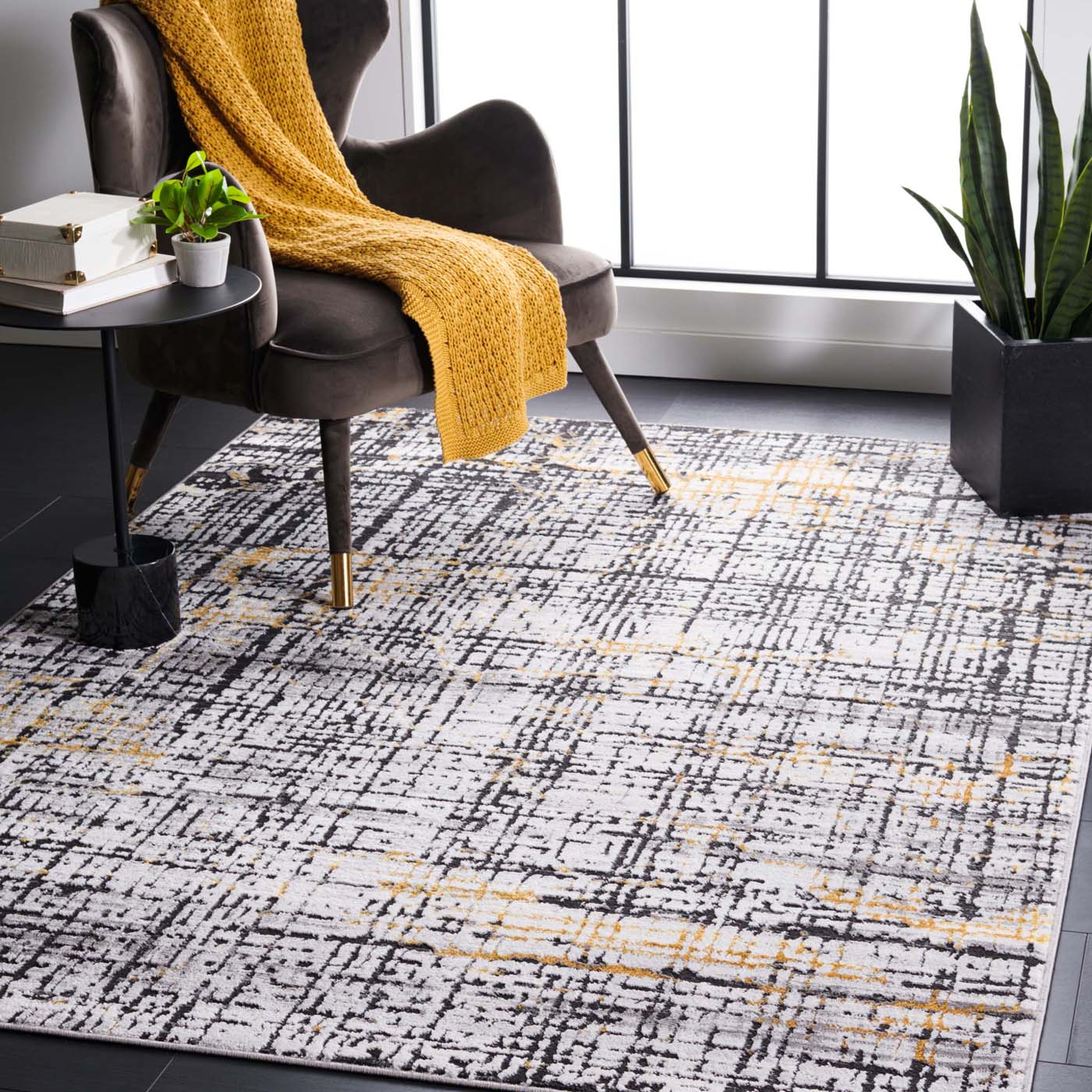 Safavieh AMELIA 248 Rug, ALA248 - CHARCOAL / GOLD