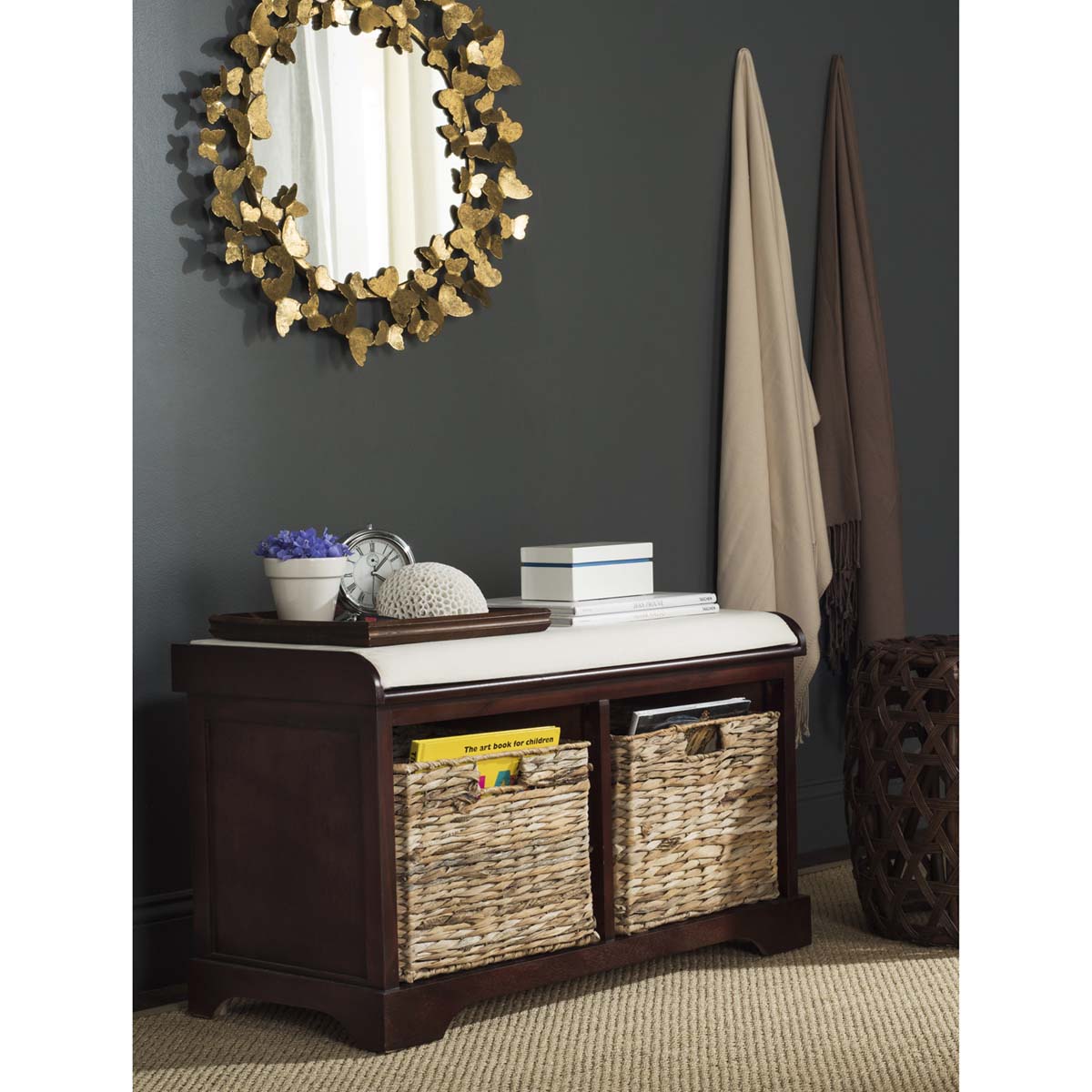 Safavieh Freddy Wicker Storage Bench , AMH5736 - Cherry