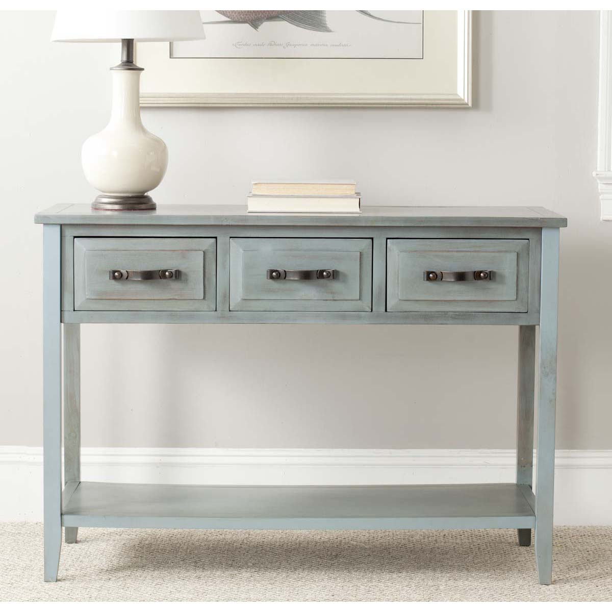 Safavieh Aiden 3 Drawer Console Table , AMH6502 - Barn Blue