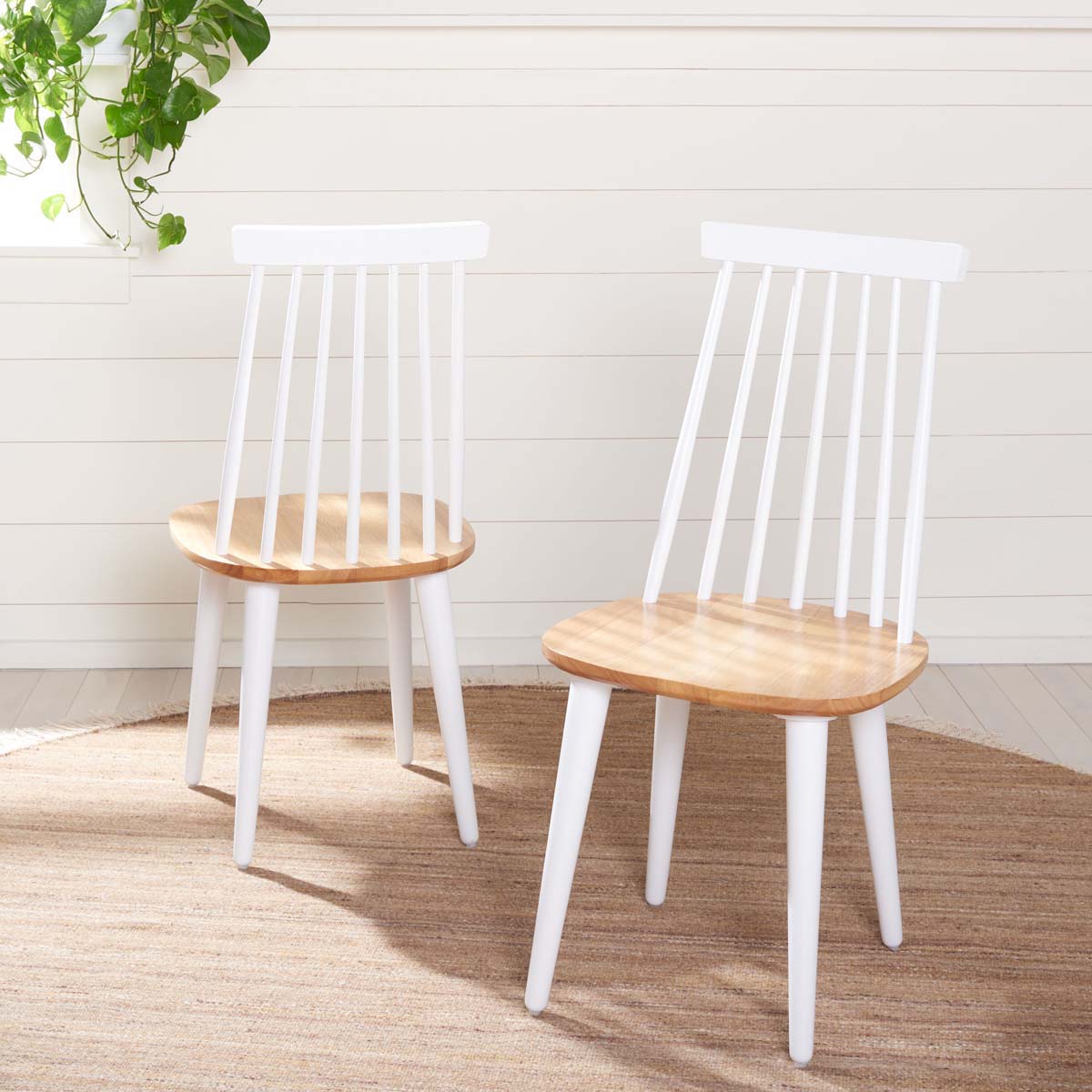 Safavieh Burris 17''H Spindle Side Chair (Set of 2), AMH8511 - White / Natural