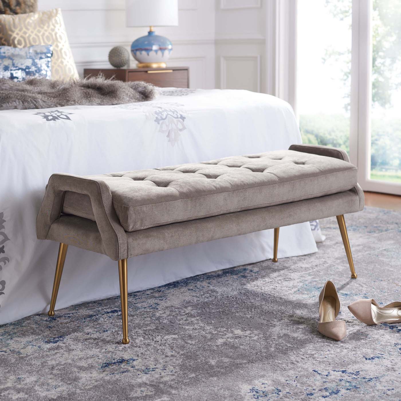 Safavieh Everdeen Bench , BCH5200 - Silver Grey / Gold