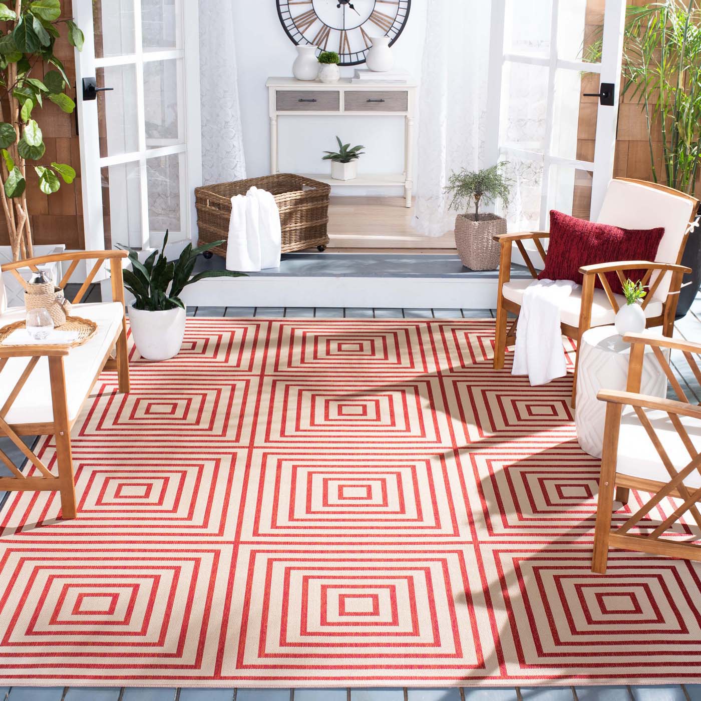 Safavieh Beach House 123 Rug, BHS123 - Red / Creme