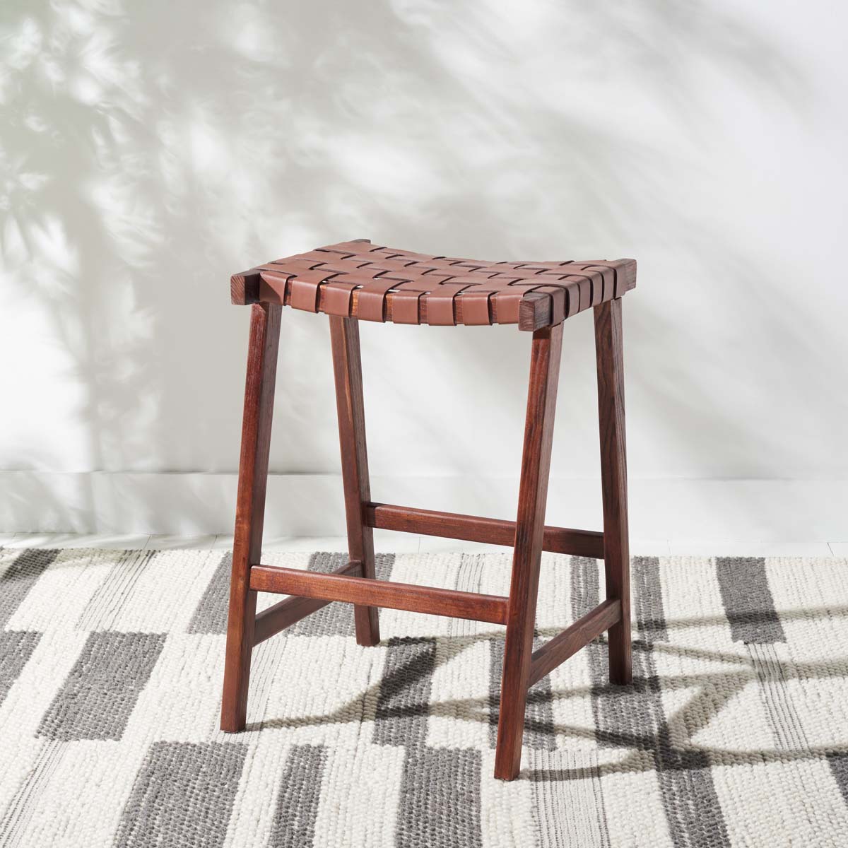 Safavieh Abreu Rectangle Counter Stool , BST1013 - Cognac / Walnut