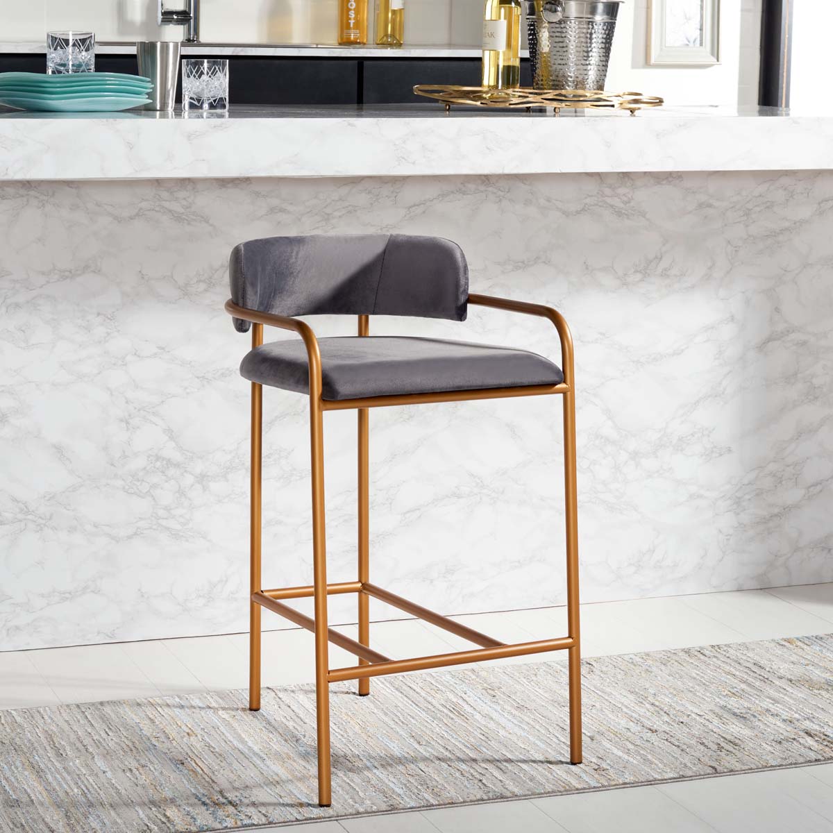 Safavieh Camille Counter Stool, Dark Grey/Gold