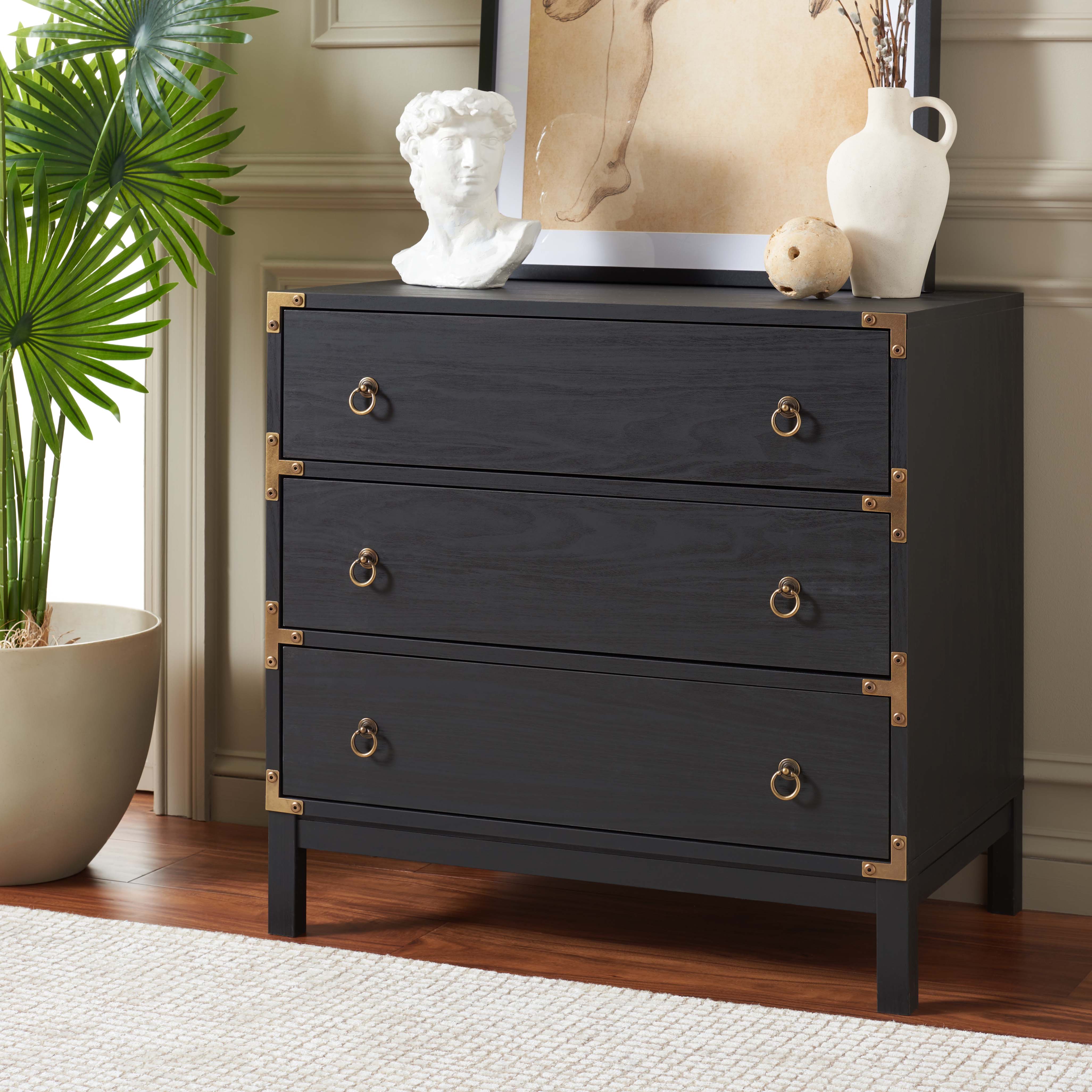 Safavieh Galio 3 Drawer Chest, CHS9600 - Black / Gold