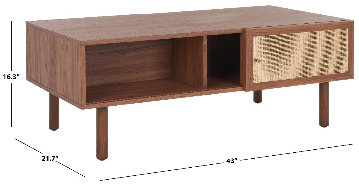 Safavieh Silvanna 2 Door Coffee Table, Walnut / Natural Rattan - Walnut / Natural Rattan