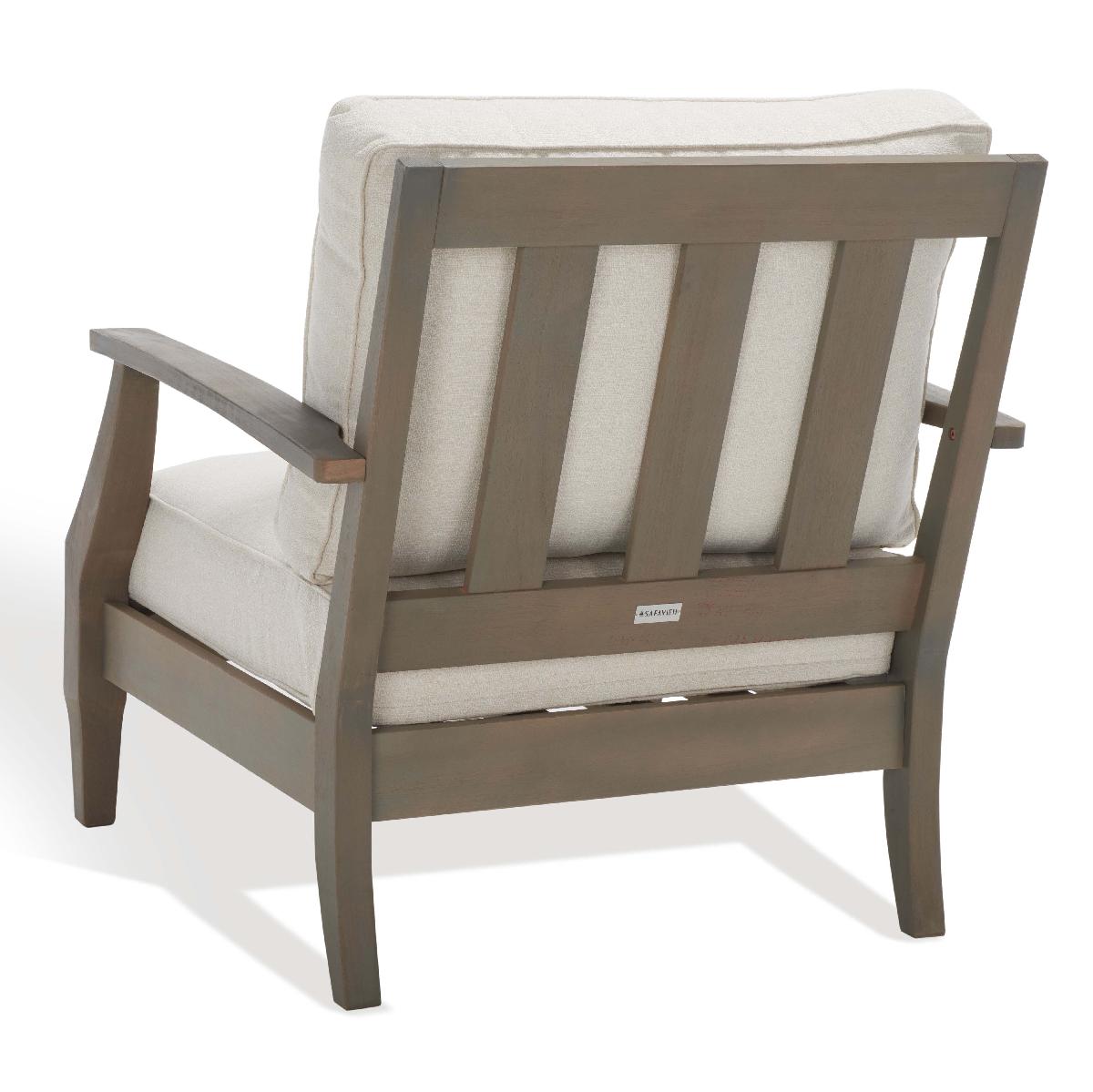 Safavieh Couture Martinique Wood Patio Armchair - Light Grey / Beige