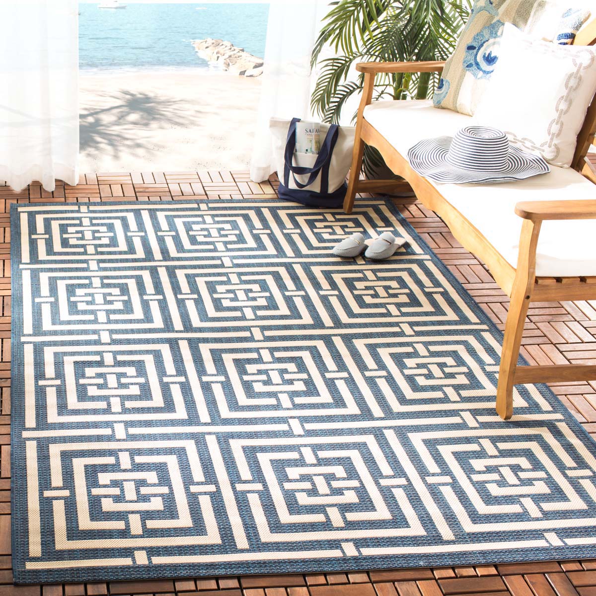 Safavieh Courtyard 937 Rug, CY6937 - NAVY / BEIGE