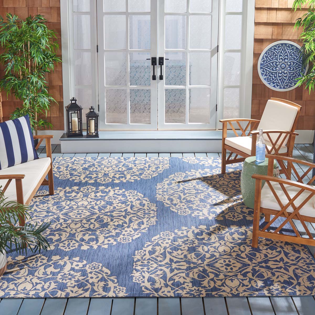 Safavieh Courtyard 962 Rug, CY6962 - BLUE / IVORY