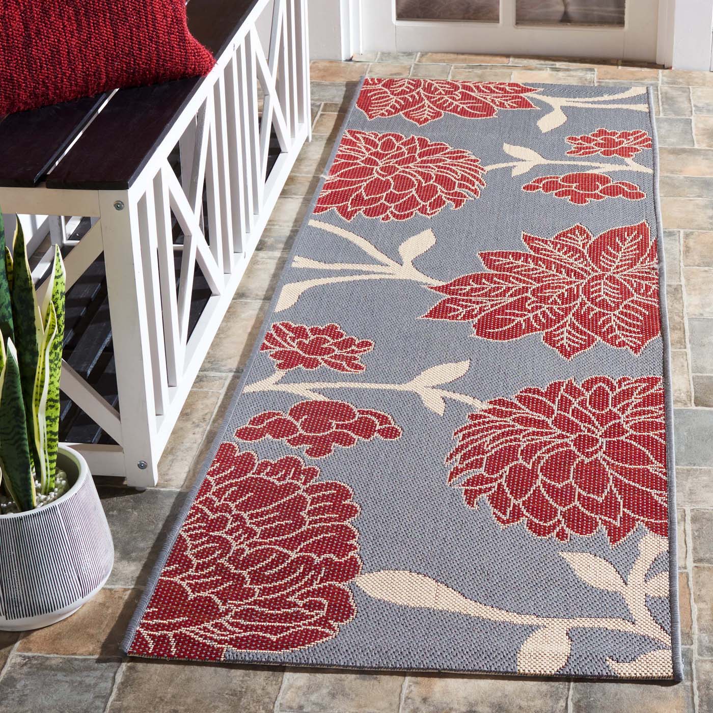 Safavieh Courtyard 321 Rug, CY7321 - ANTHRACITE / RED