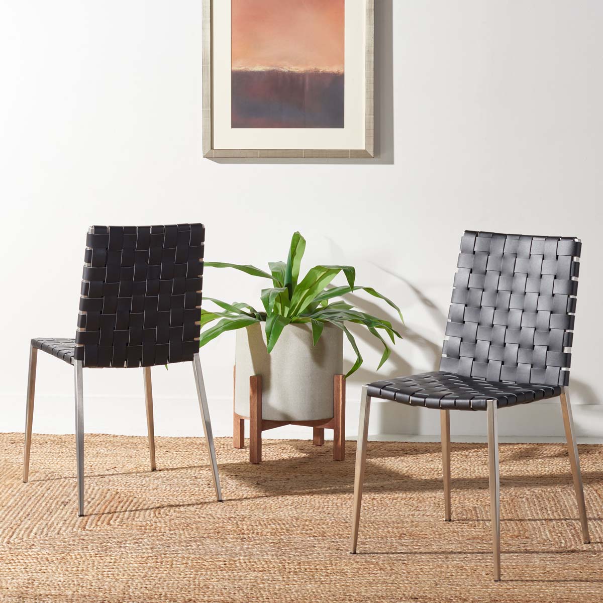 Safavieh Rayne Woven Dining Chair (Set of 2), DCH3006 - Black / Silver