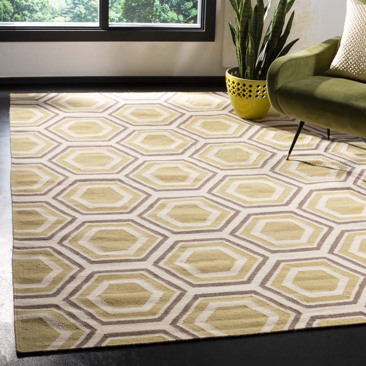 Safavieh Dhurries 202 Rug, DHU202 - Ivory / Yellow