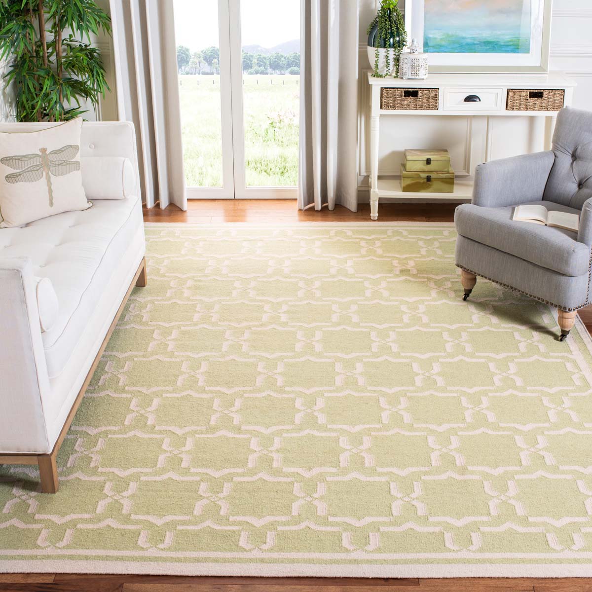 Safavieh Dhurries 545 Rug, DHU545 - Light Green / Ivory