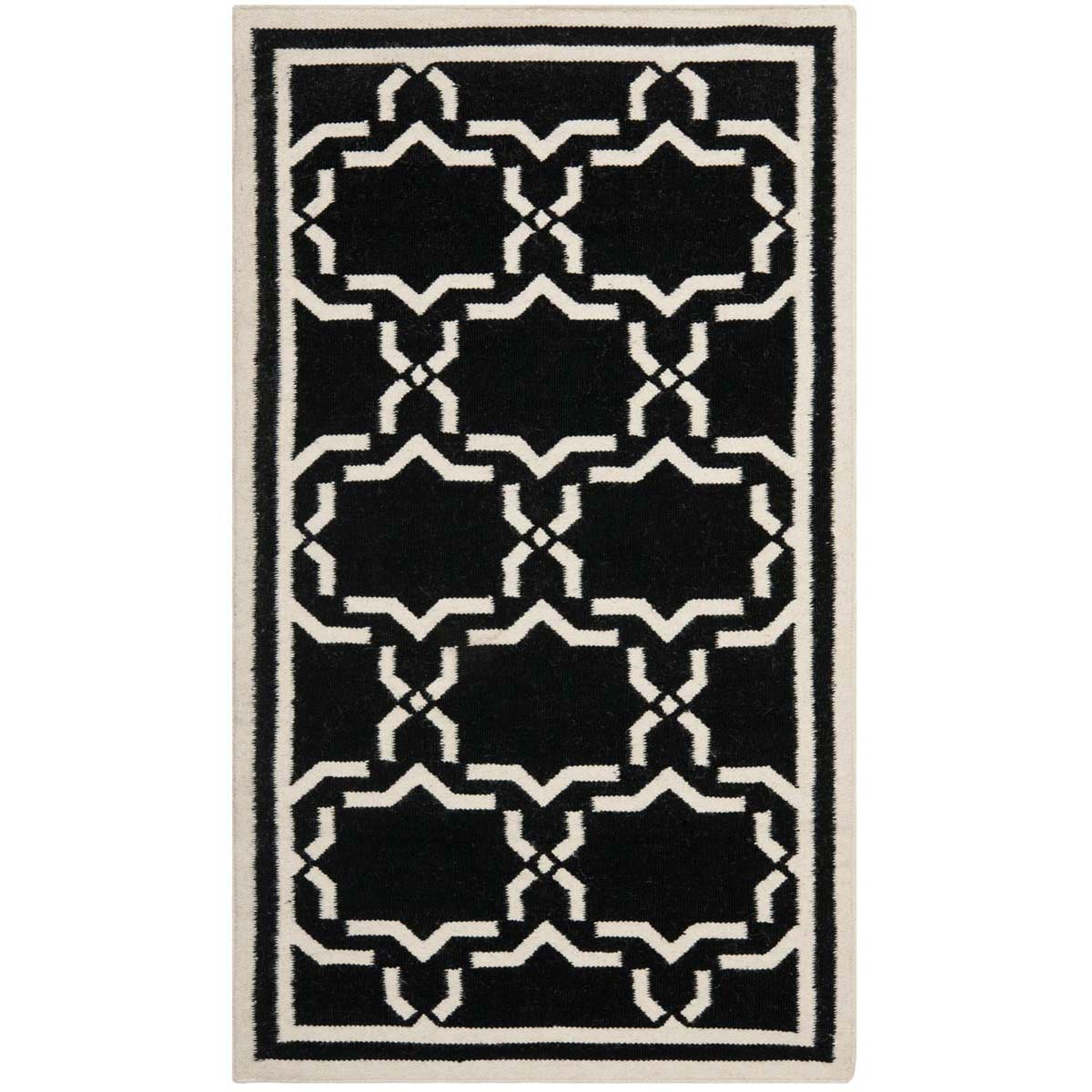 Safavieh Dhurries 545 Rug, DHU545 - Black / Ivory