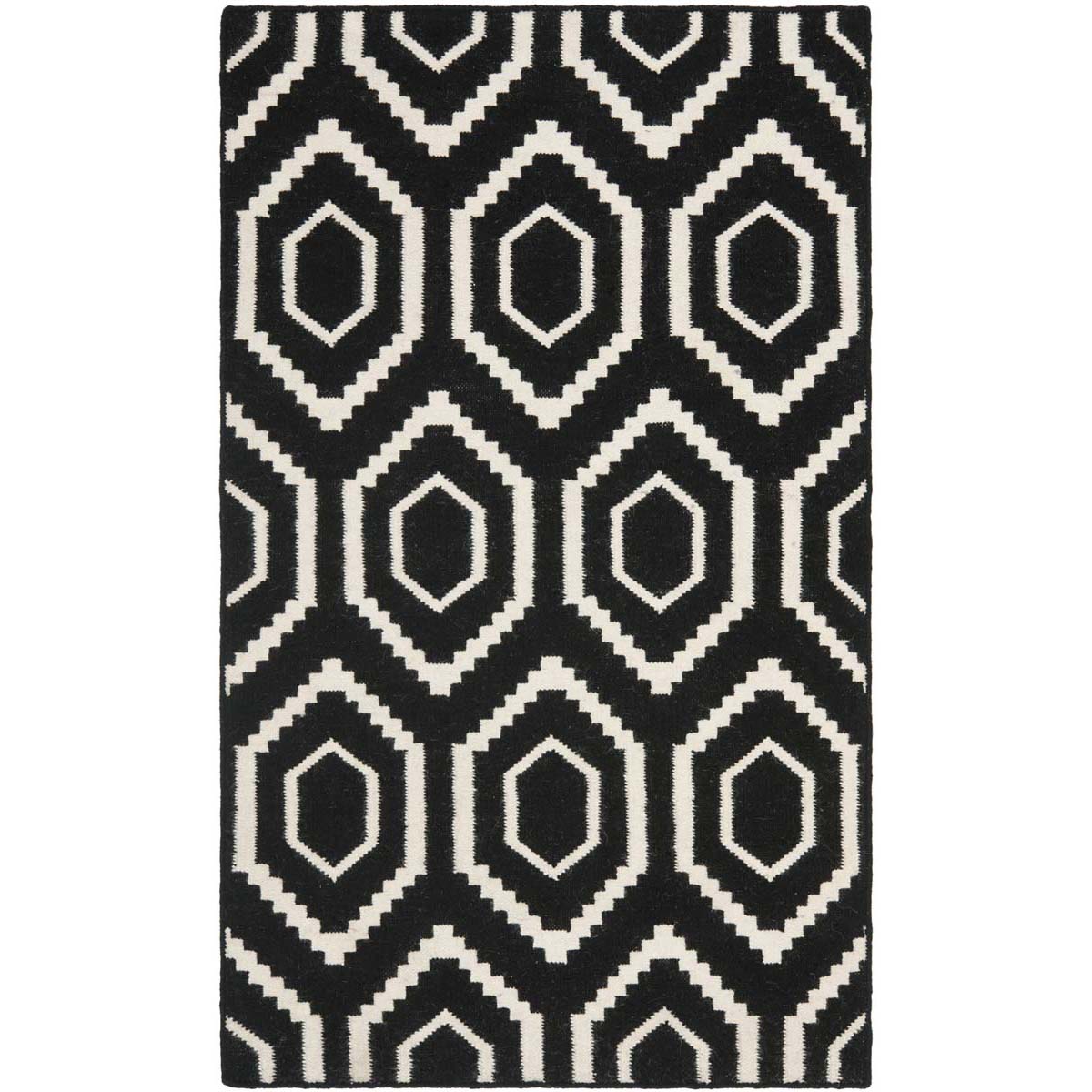 Safavieh Dhurries 556 Rug, DHU556 - Black / Ivory