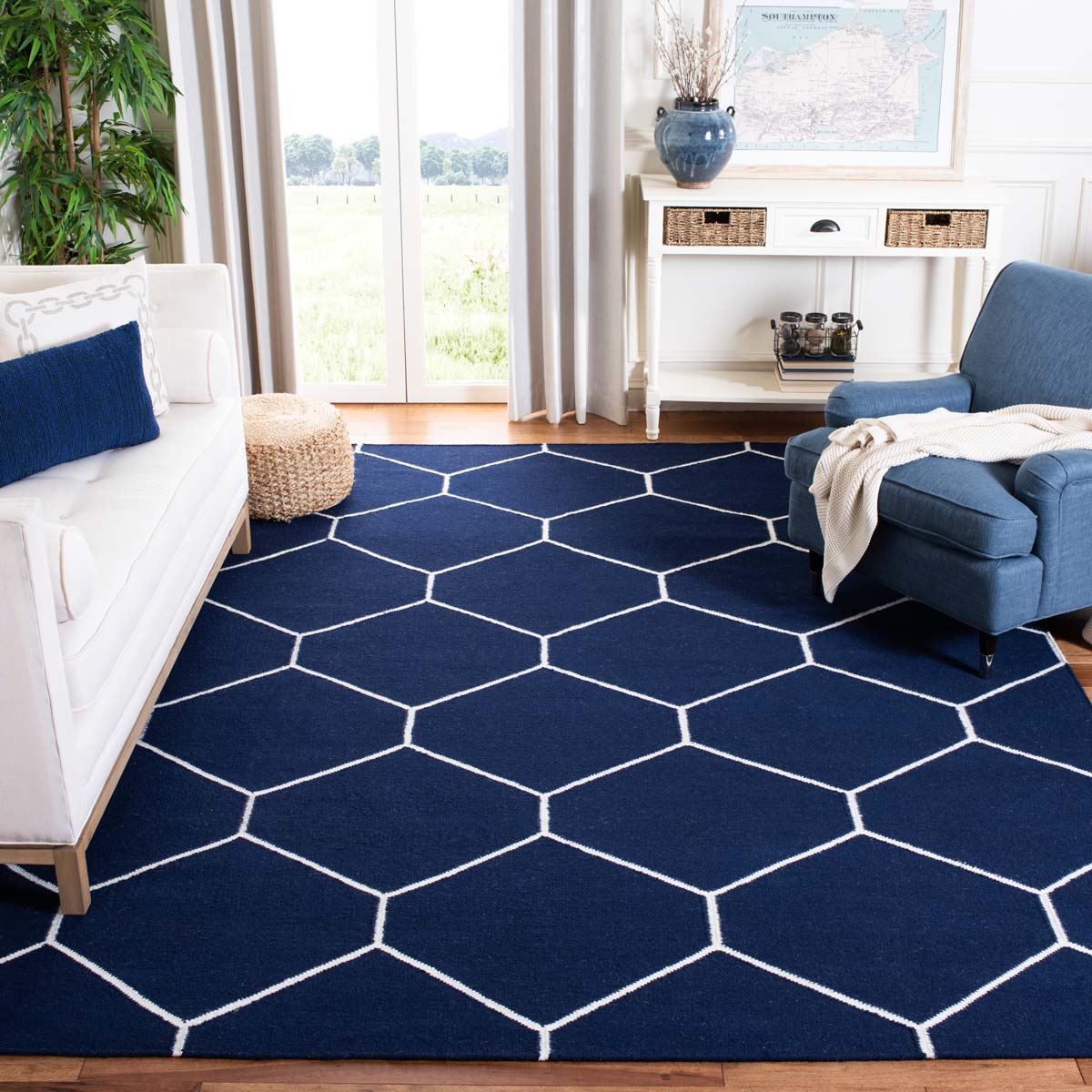 Safavieh Dhurries 635 Rug, DHU635 - Navy / Ivory