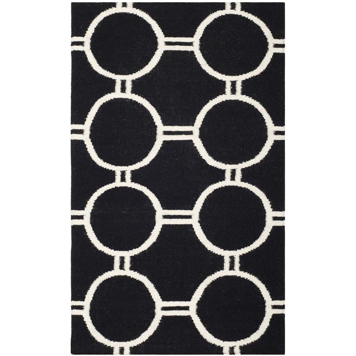 Safavieh Dhurries 636 Rug, DHU636 - Black / Ivory