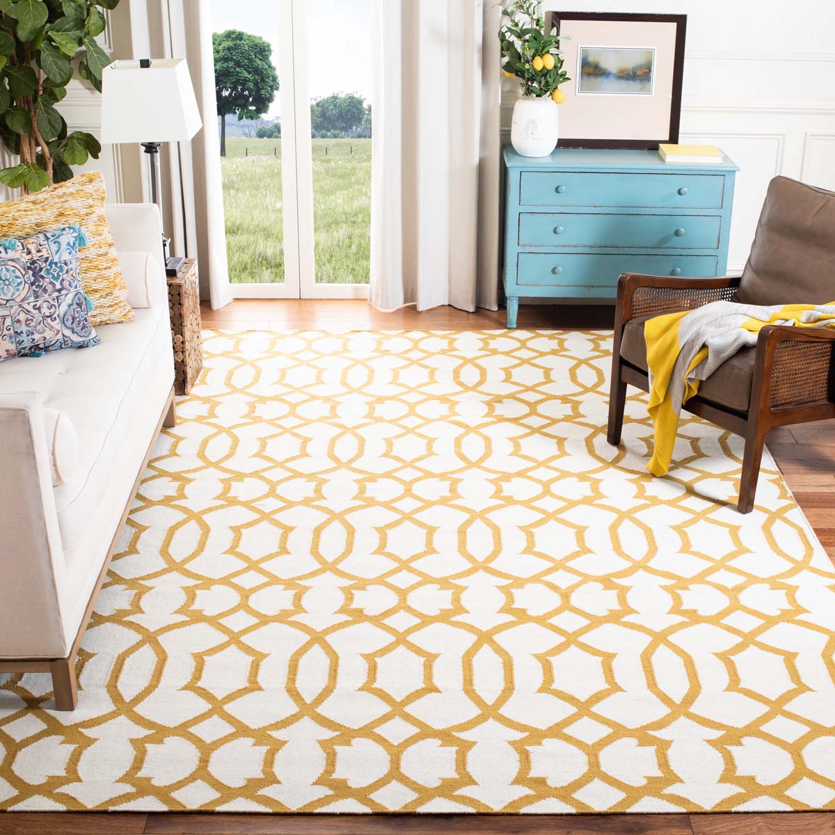 Safavieh Dhurries 753 Rug, DHU753 - Ivory / Yellow