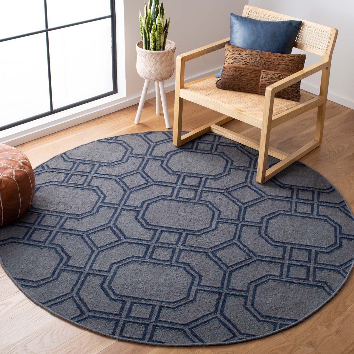 Safavieh Dhurries 860 Rug, DHU860 - Grey / Dark Blue