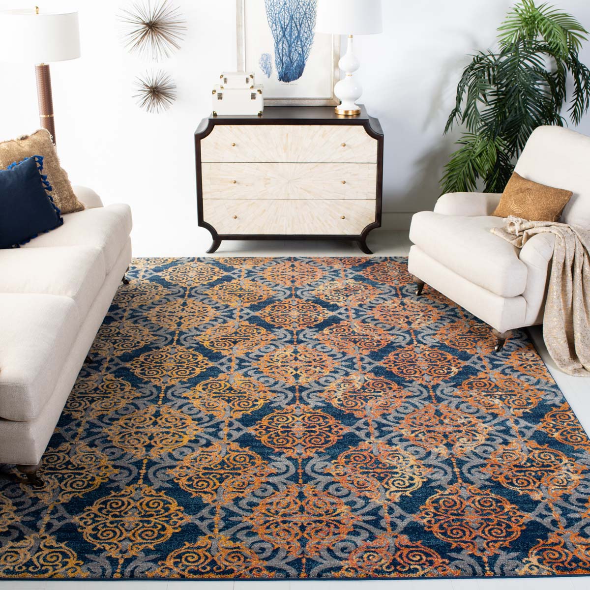 Safavieh Evoke 230 Rug, EVK230 - BLUE / ORANGE