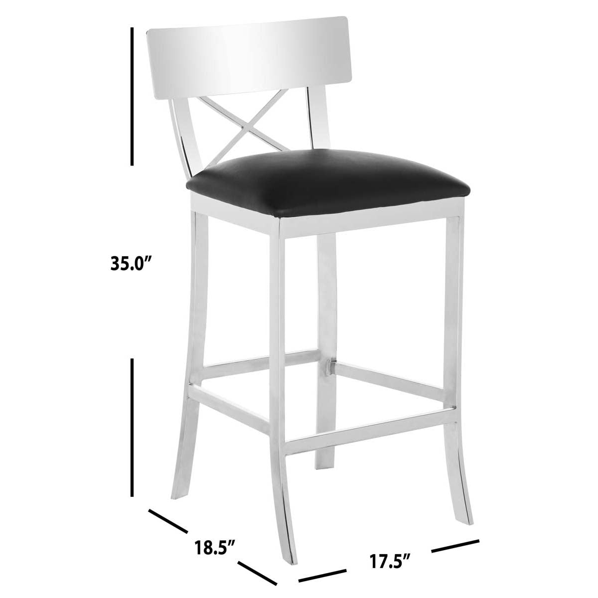 Safavieh Zoey 35''H Stainless Steel Cross Back Counter Stool , FOX2035 - Chrome/Black Pu