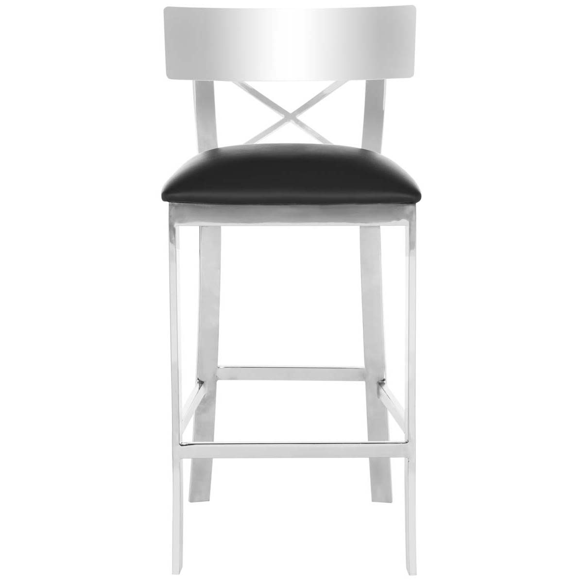 Safavieh Zoey 35''H Stainless Steel Cross Back Counter Stool , FOX2035 - Chrome/Black Pu