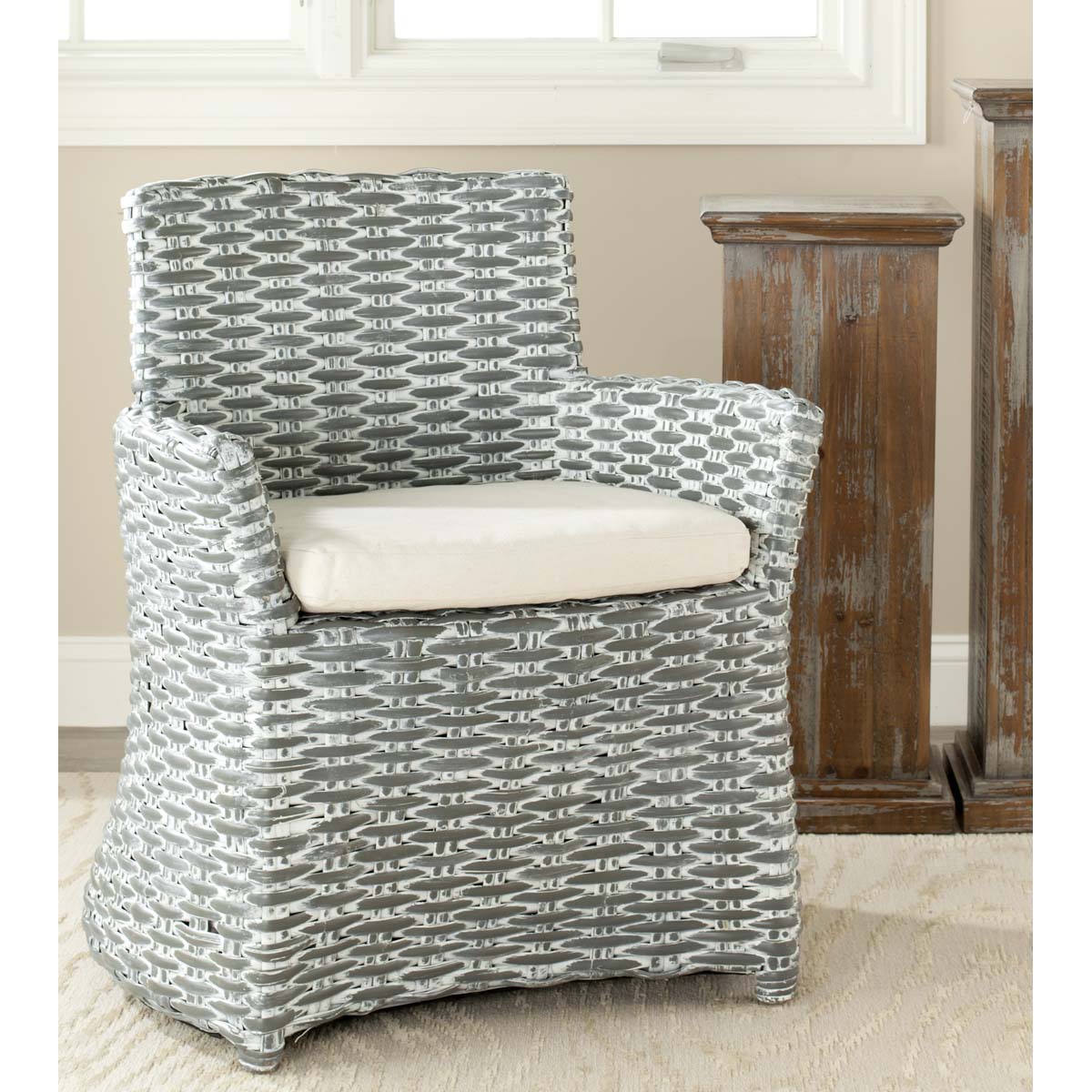 Safavieh Cabana Rattan Arm Chair , FOX6500 - Grey White Wash