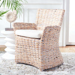 Safavieh Cabana Rattan Arm Chair , FOX6500 - White Wash/ White Cushion