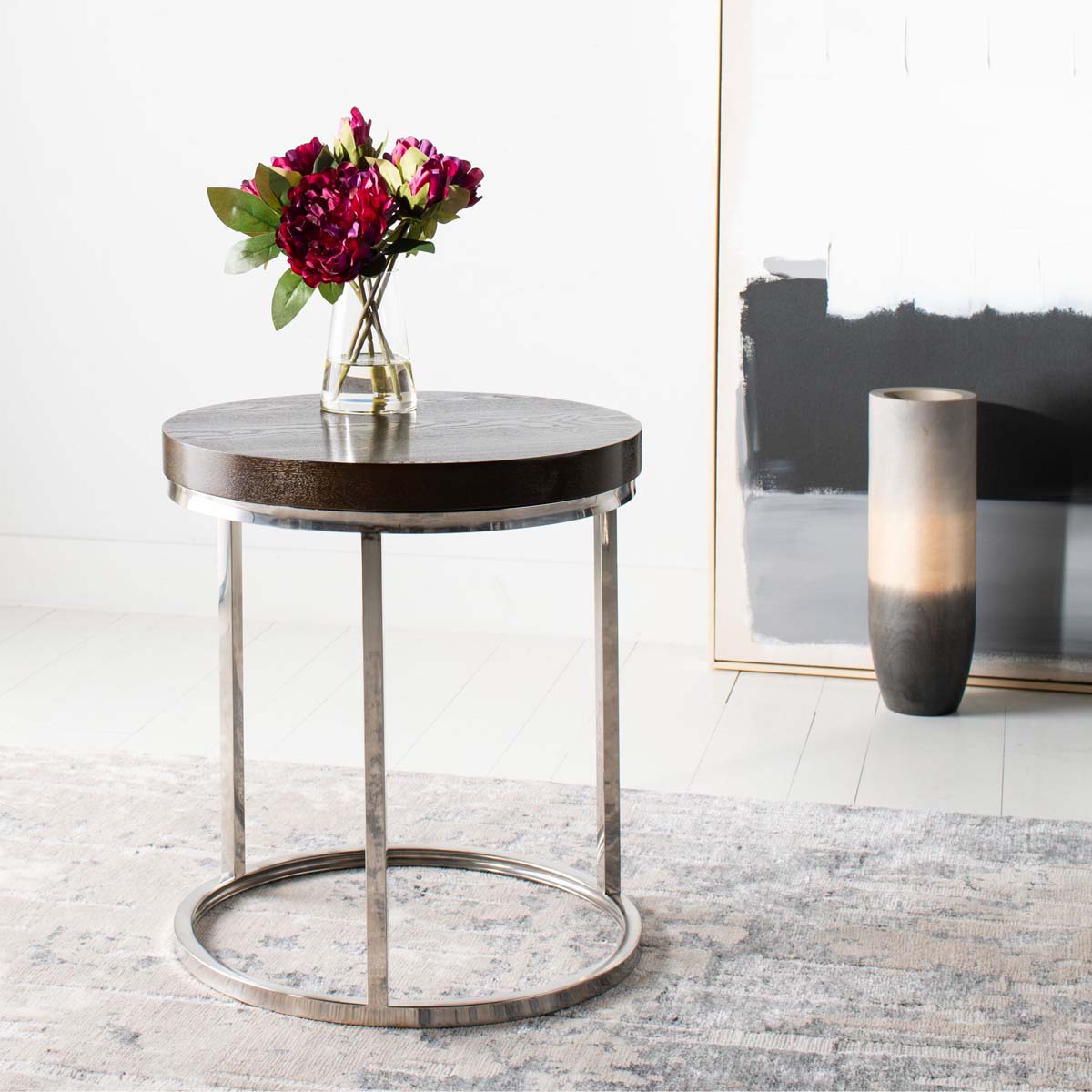 Safavieh Couture Turner Black Glass Top Round End Table - Black