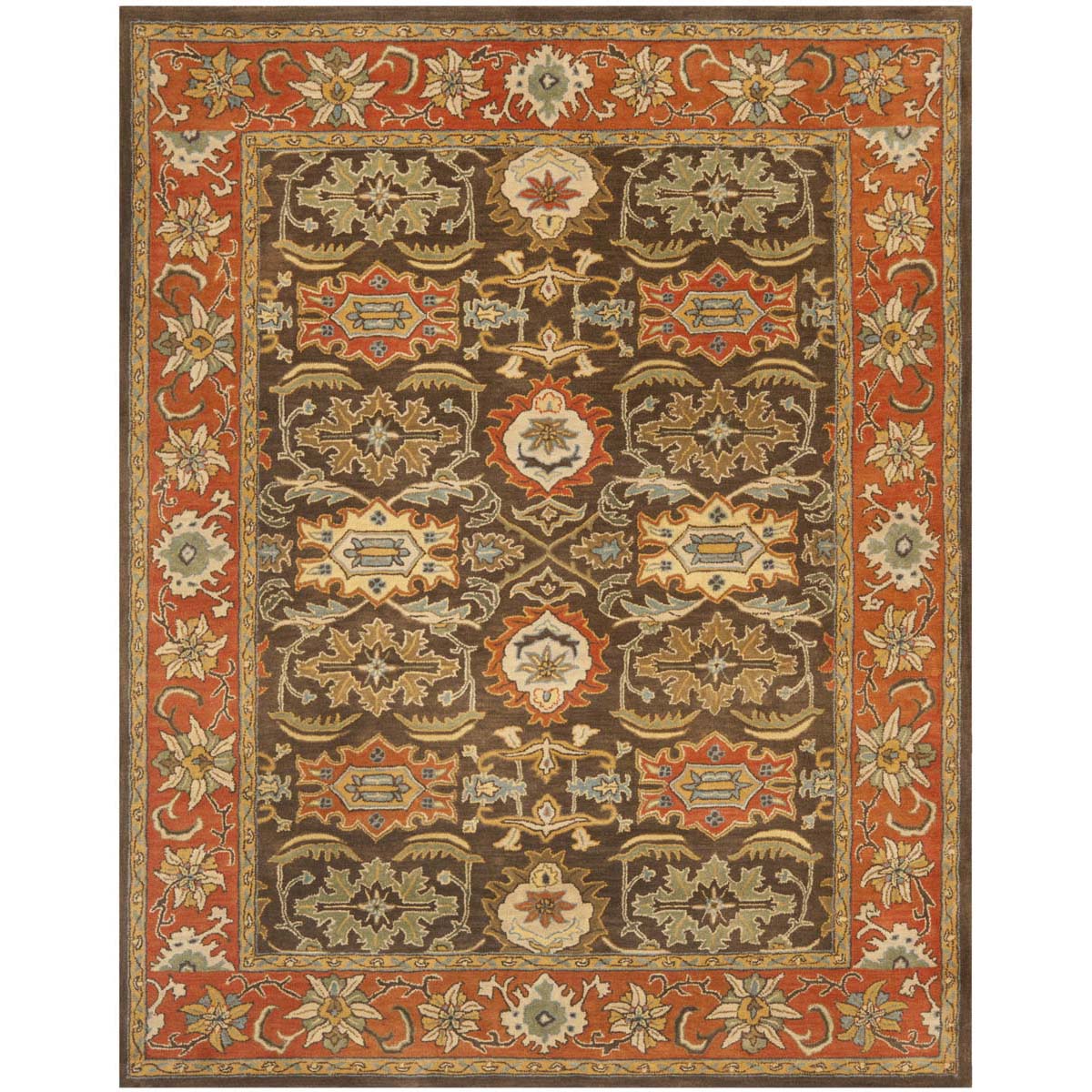 Safavieh Heritage 34B Rug, HG734B - Chocolate / Tangerine